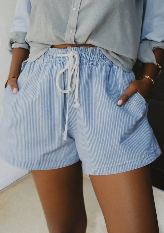 Stripped Pull-on Denim Shorts