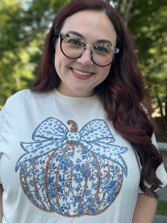 Blue Floral Coquette Pumpkin Tee