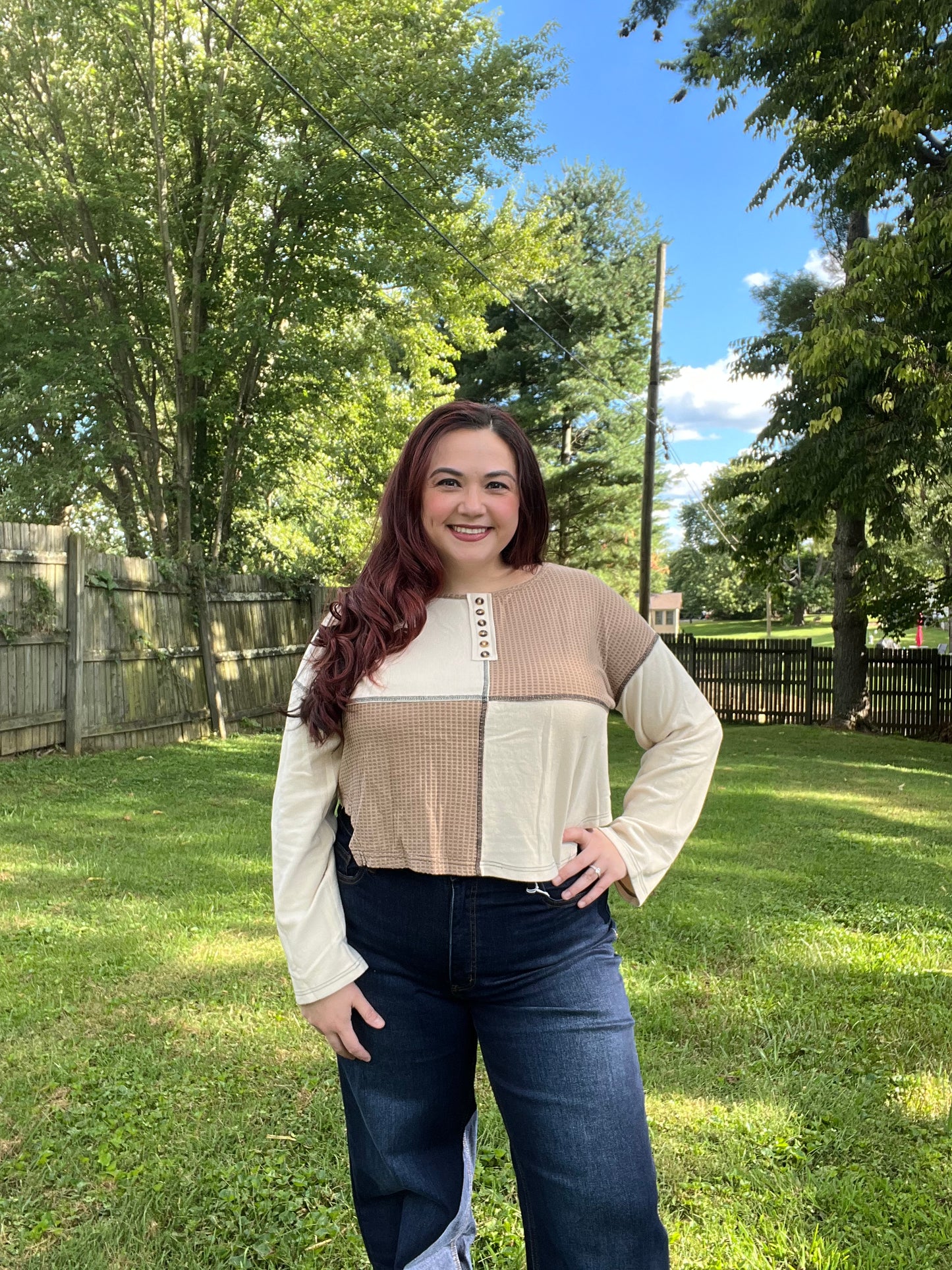 “Waffle Colorblock” Henly Top