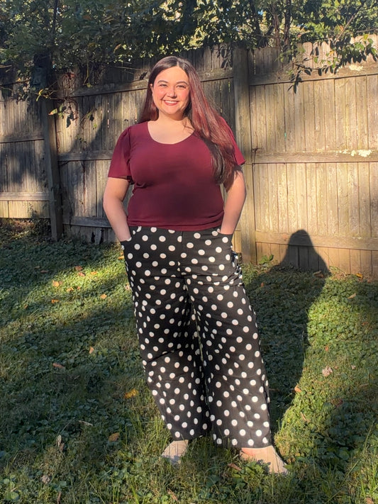 Black Polka Dot High Rise Straight Leg Pants