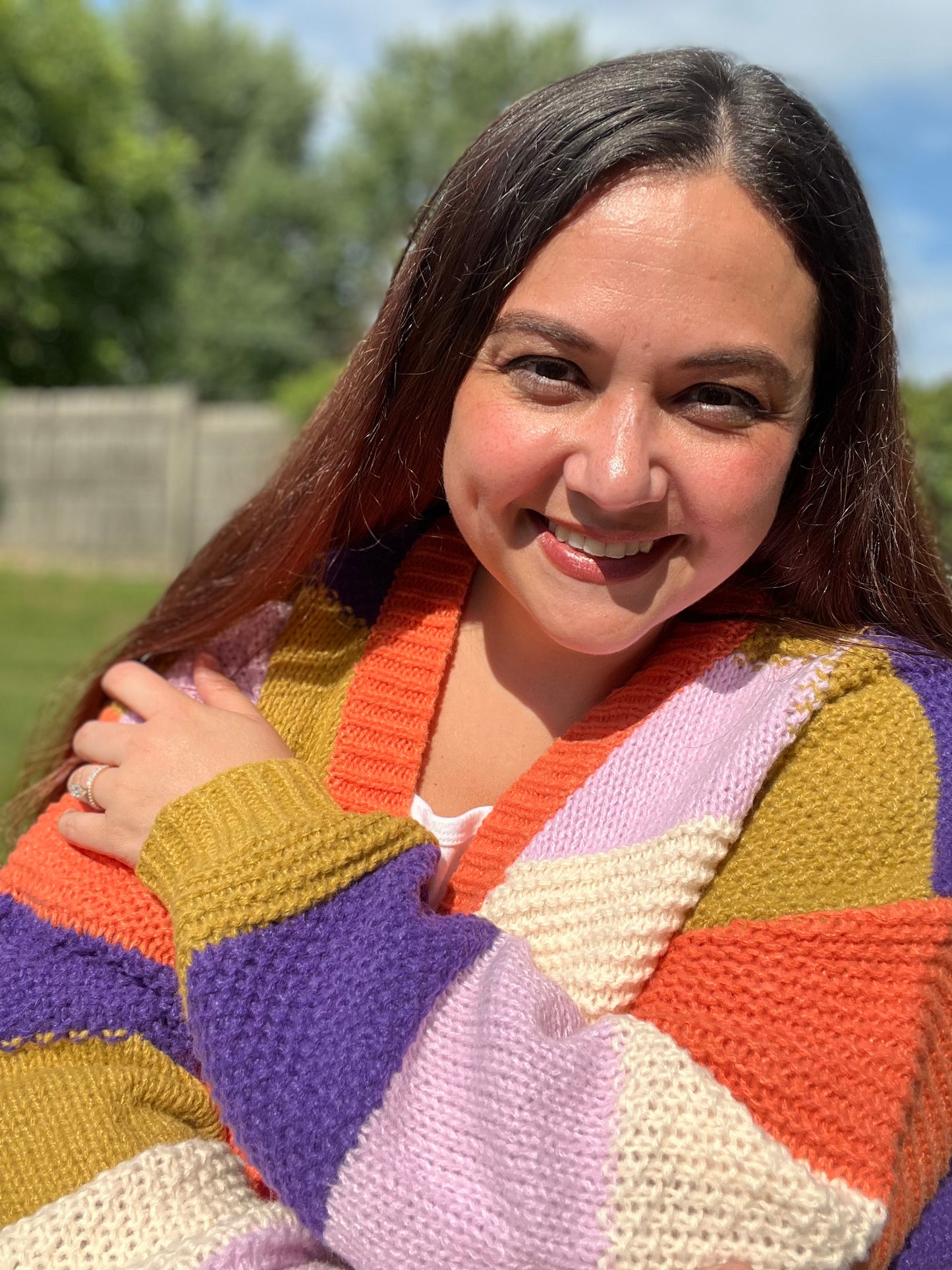 Multi Color Checker Block Cardigan