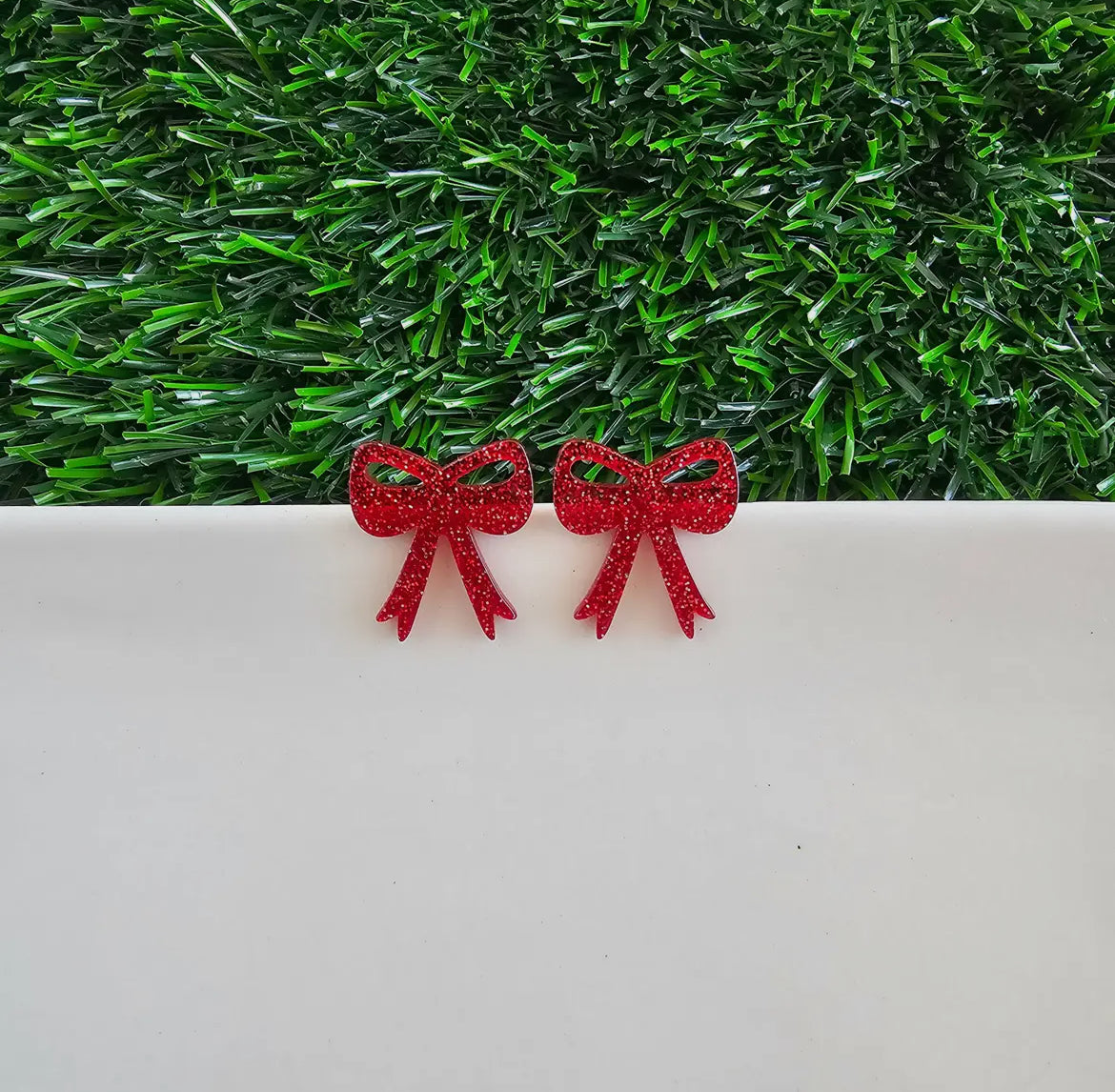 Red Glitter Bow Studs