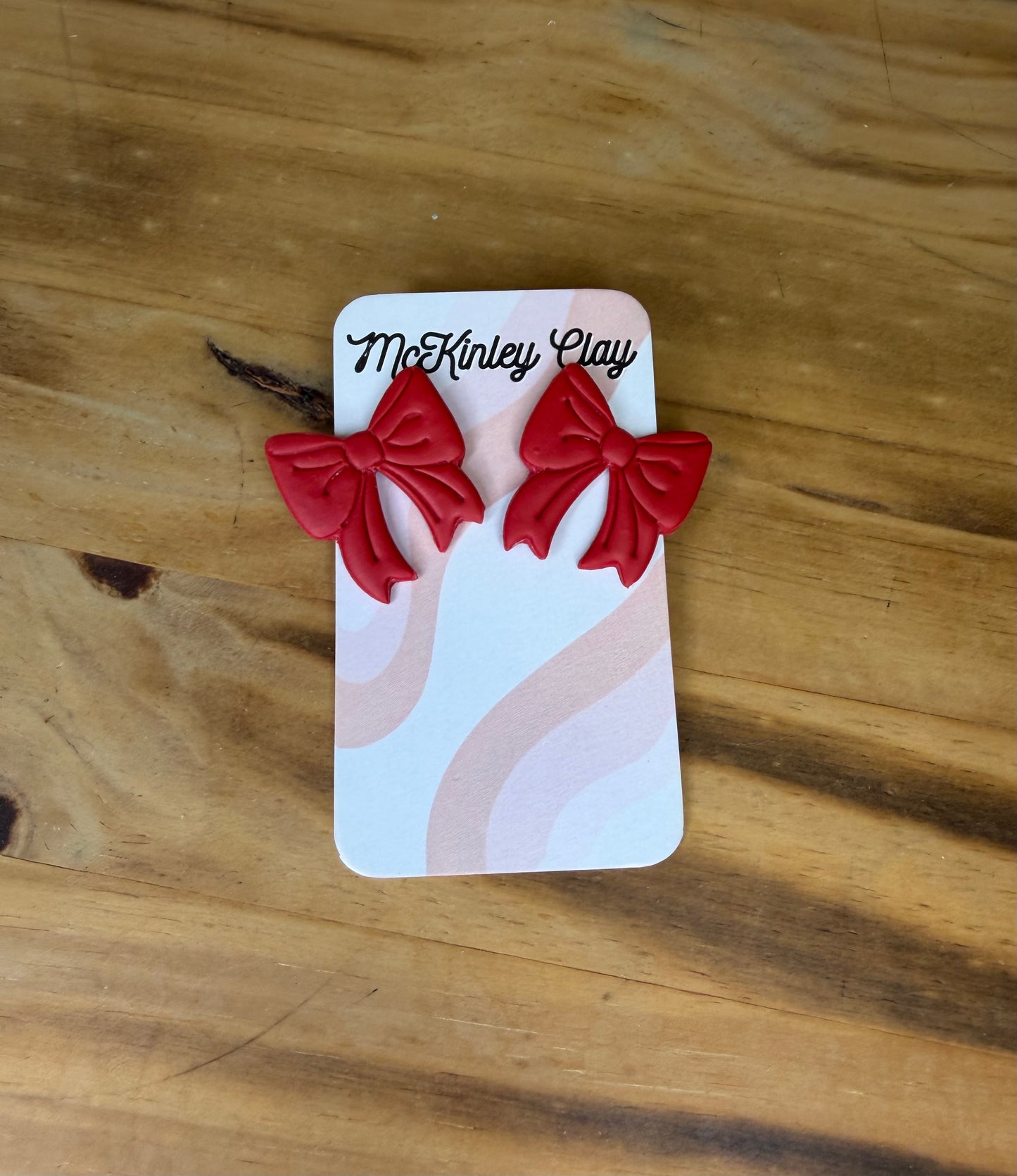 Red Bow Clay Earrings