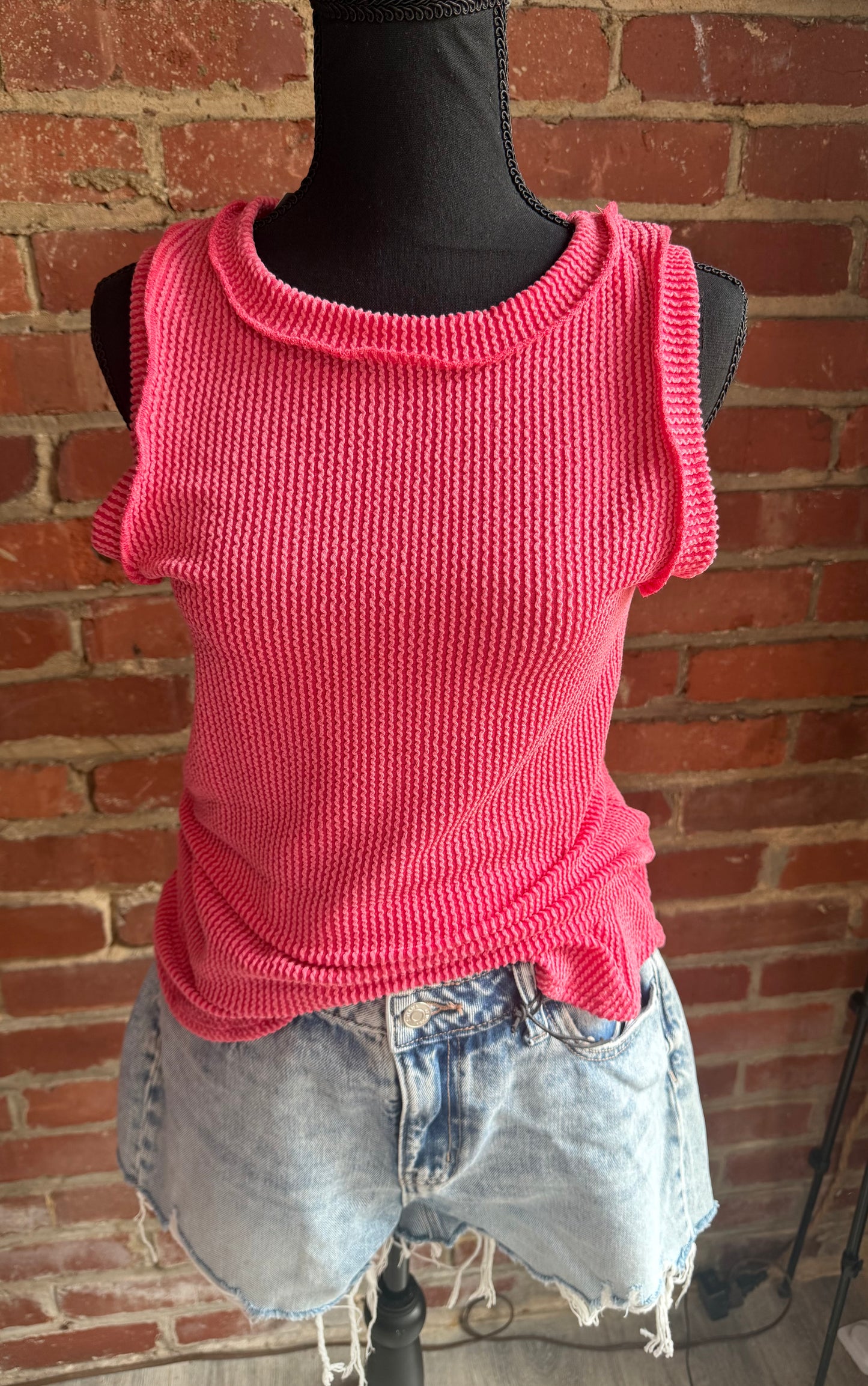 Coral Sleeveless Ribbed Top