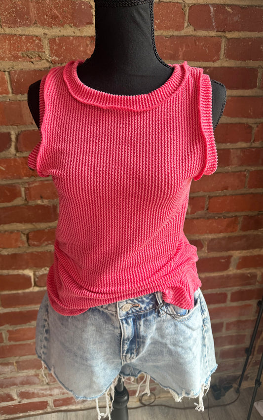 Coral Sleeveless Ribbed Top