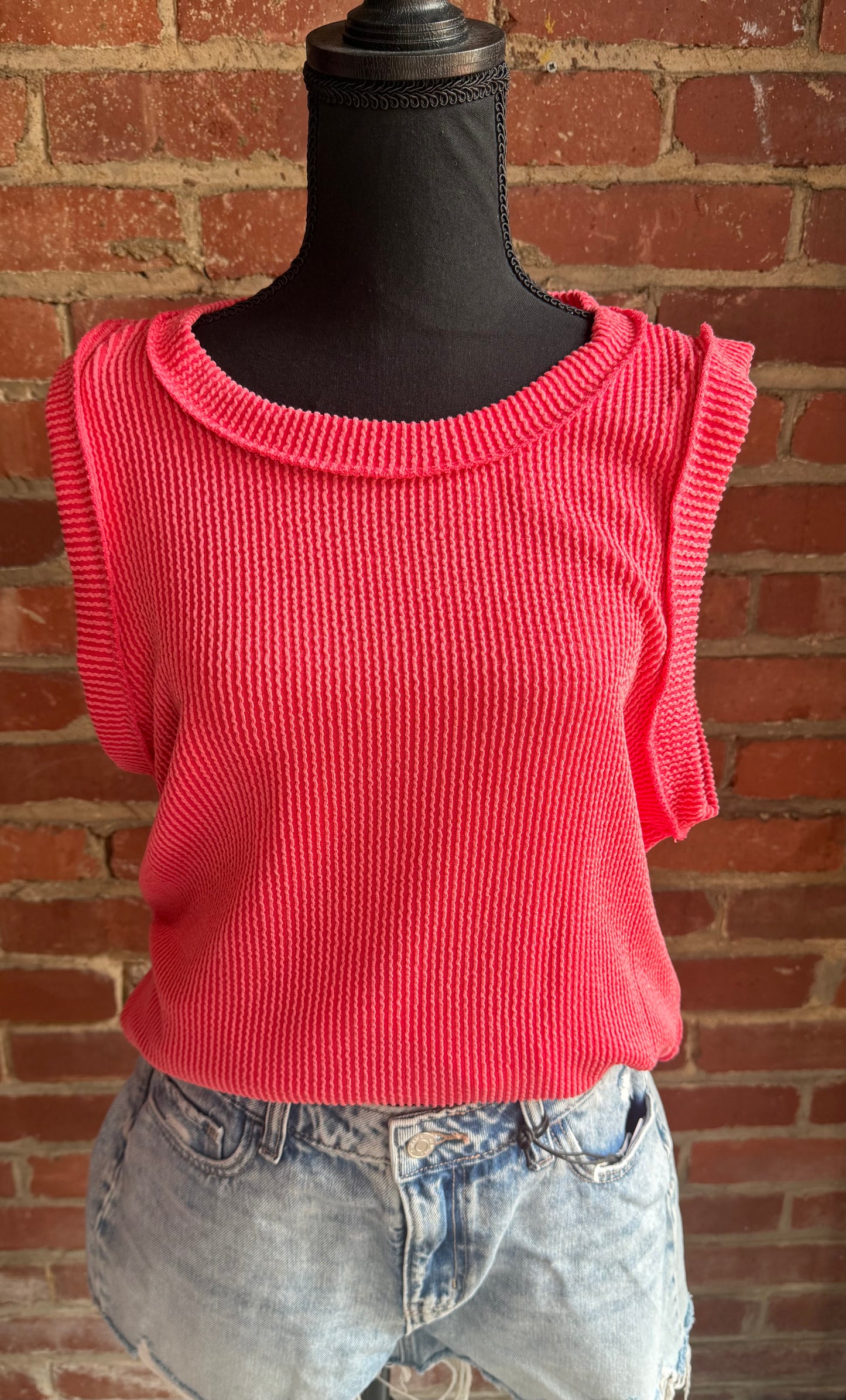 Coral Sleeveless Ribbed Top