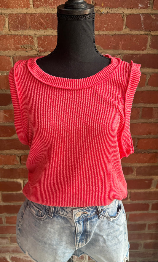 Coral Sleeveless Ribbed Top