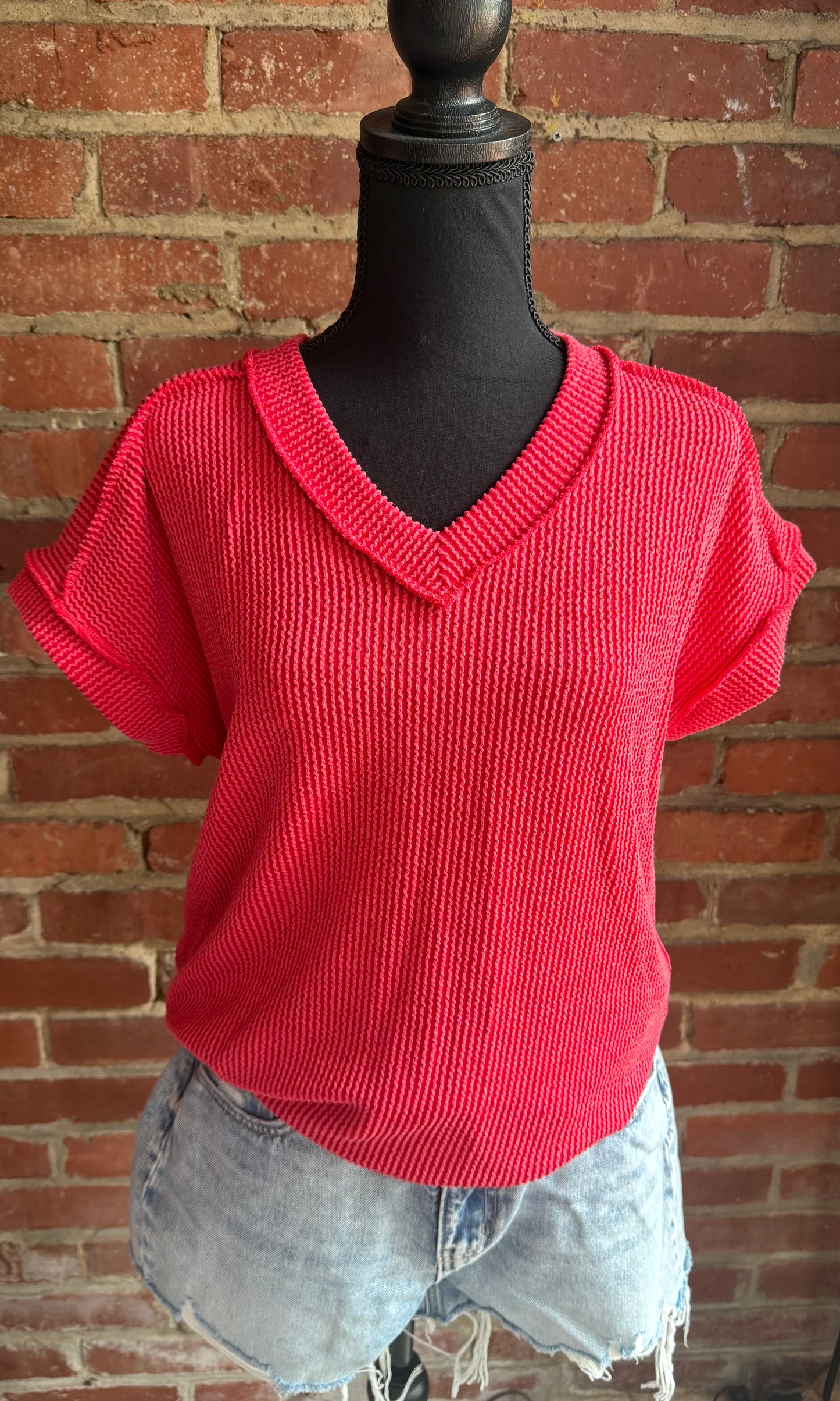 Red Ribbed Tee