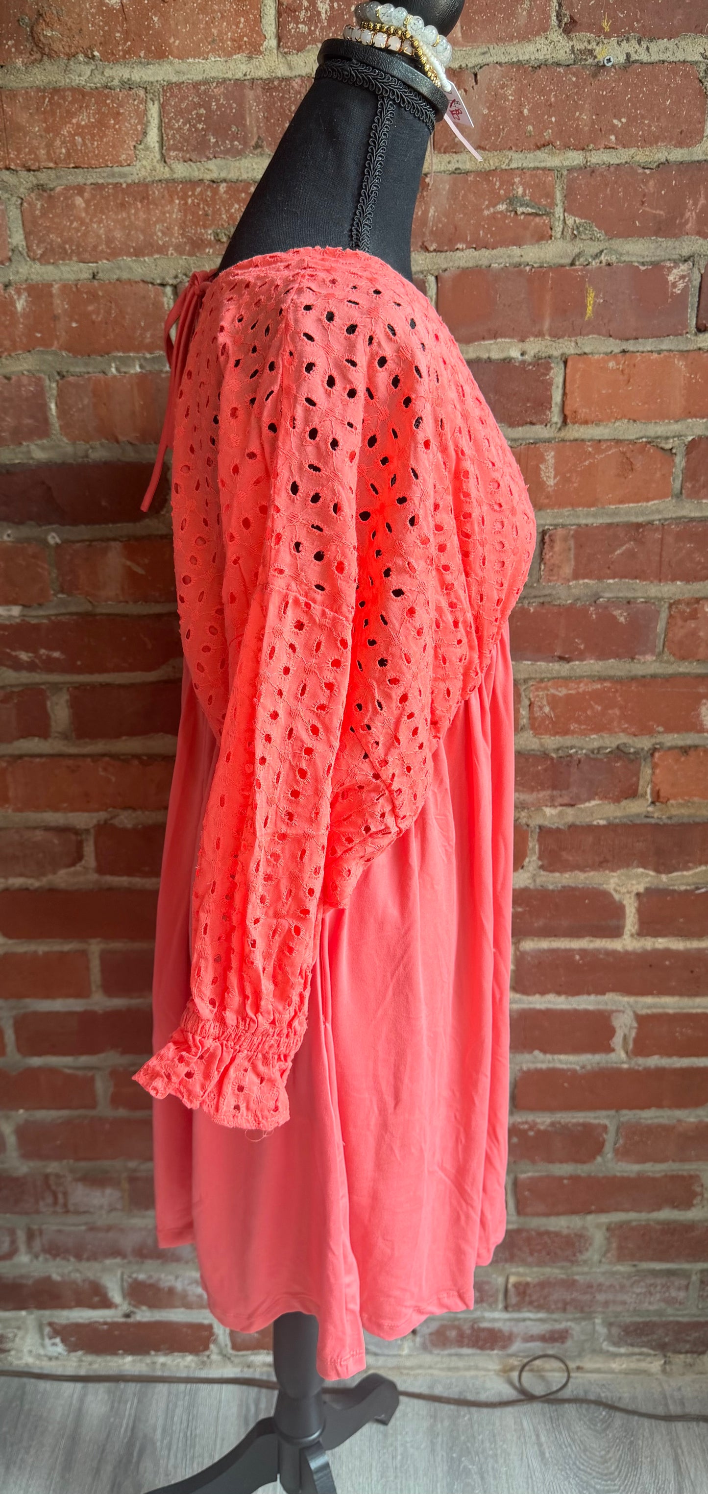 Eyelet sleeve Dress