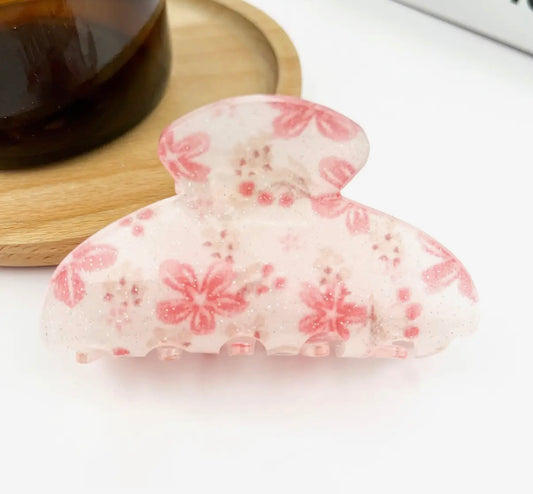 Pink Spring Flower Half Circle Clip