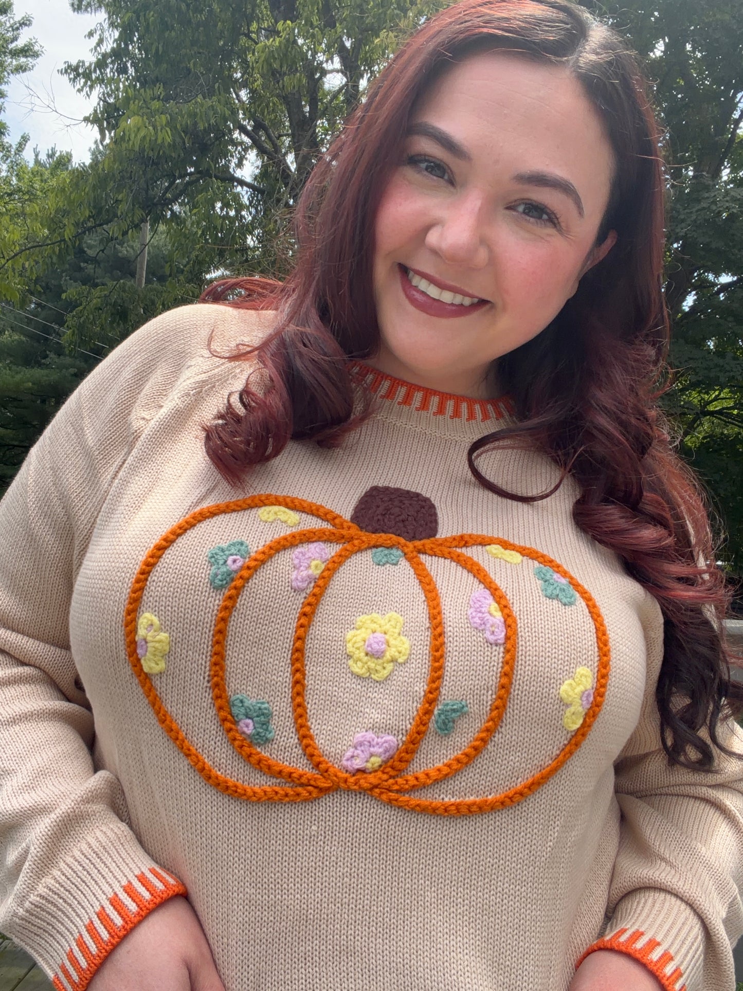 “Pumpkins and Flowers” Knit Sweater