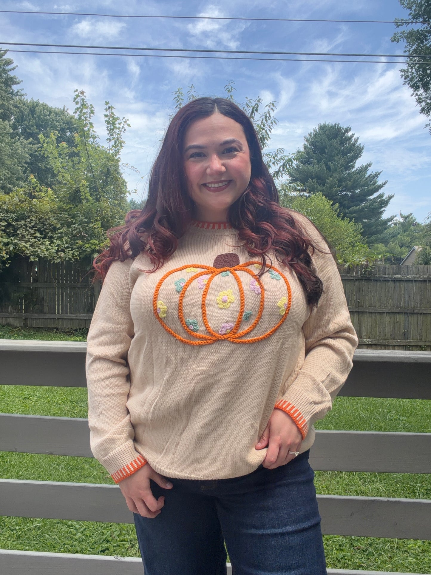 “Pumpkins and Flowers” Knit Sweater