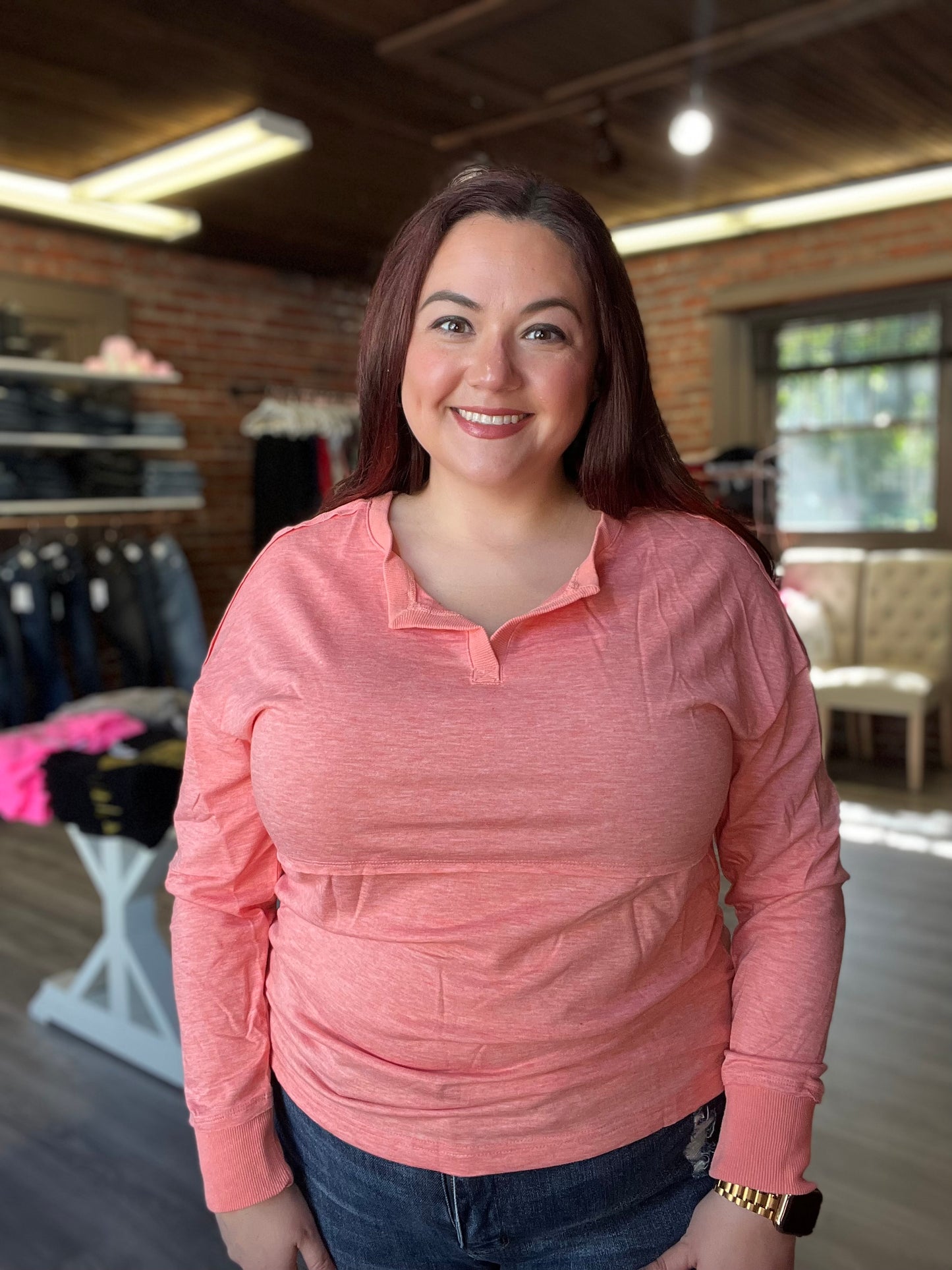 “Coral Spice” Long Sleeve Top