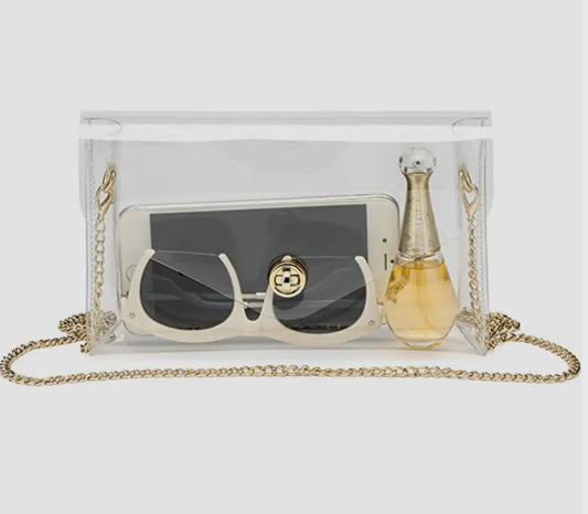 Clear Cross Body Purse with Gold Adjustable Chain