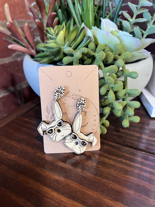 Wooden Bunny with Glasses Dangle Earrings