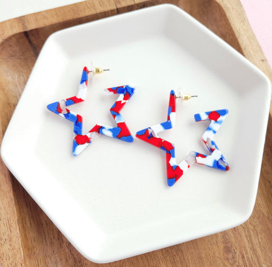 Star Hoops- Red, White & Blue