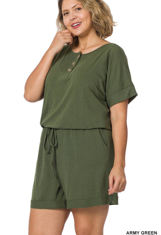 Plus “Cadet Comfort” Romper with Buttons