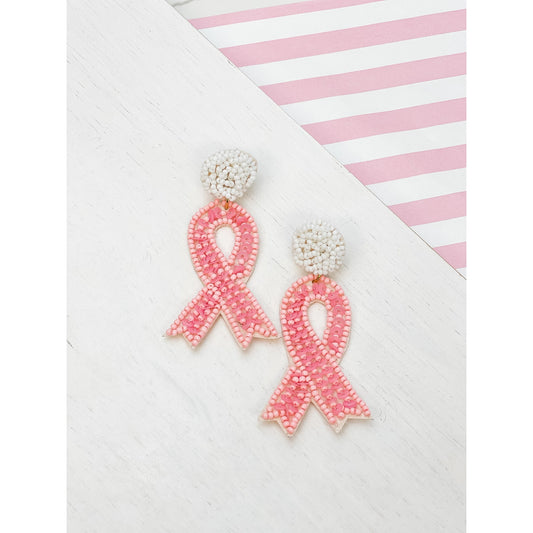 Breast Cancer Ribbon Sequin Dangle Earrings