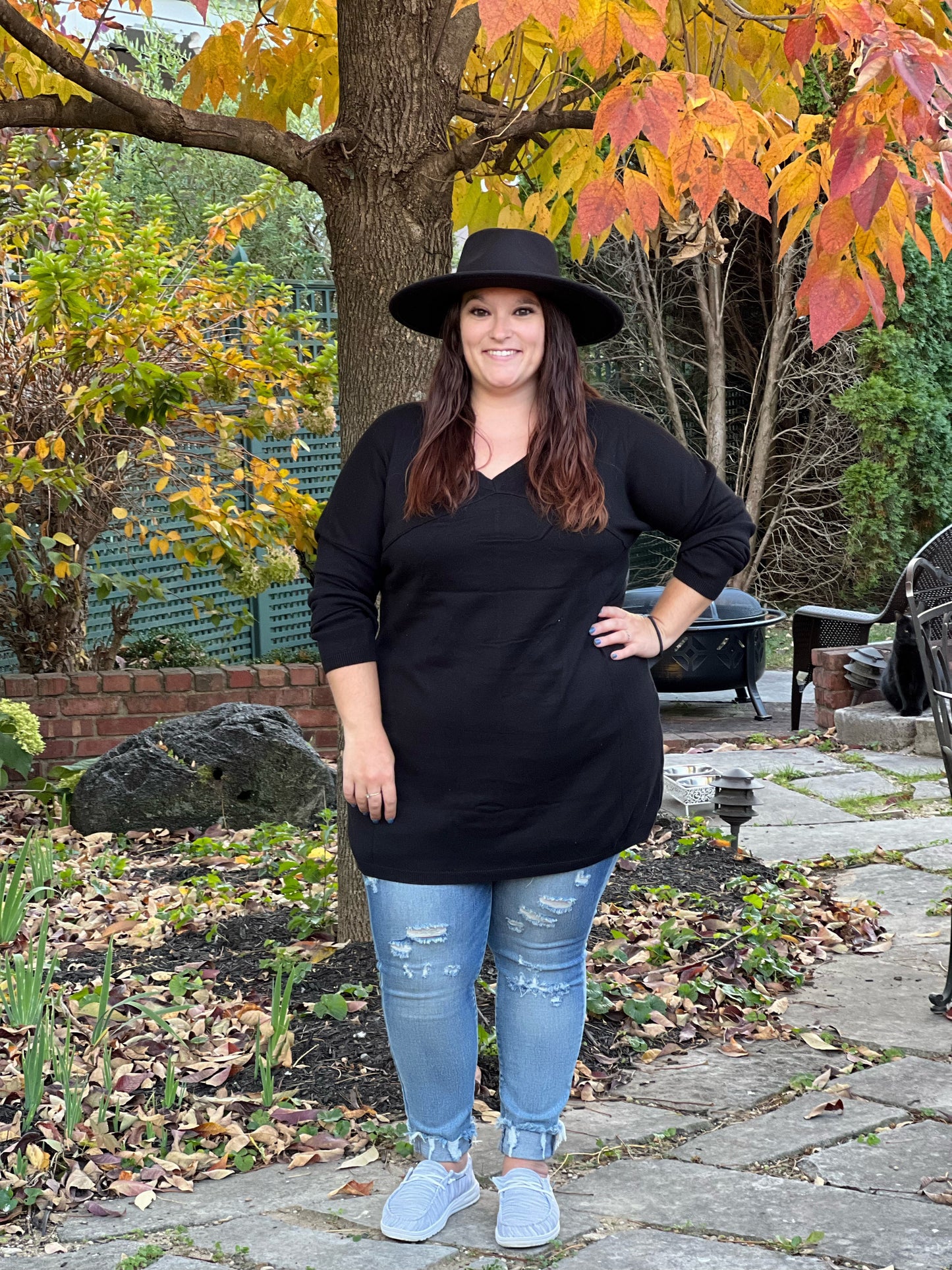 “Black licorice” V Neck Loose Sweater Tunic