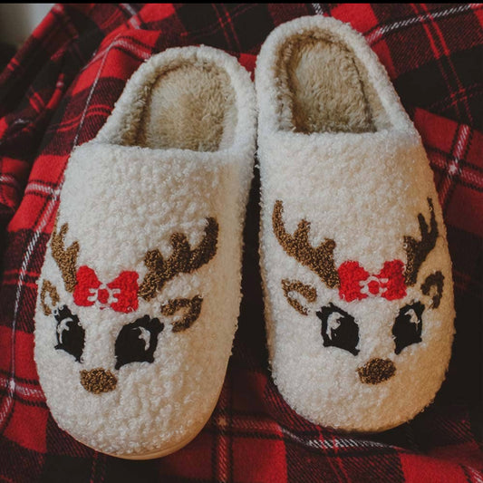 Reindeer Face Christmas Sherpa Slippers