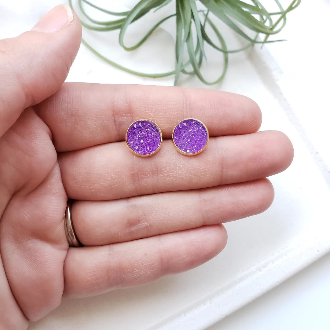 Purple Geode Druzy Studs