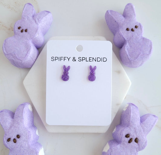 Glitter Bunny Studs in Purple