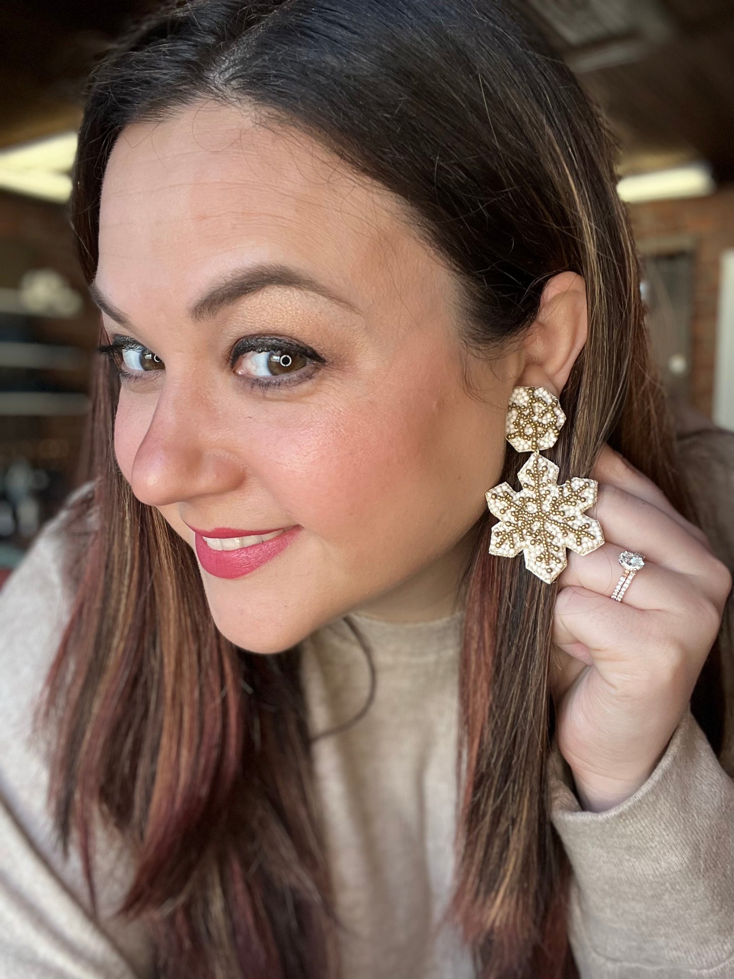 Beaded Snowflake Dangle Earrings