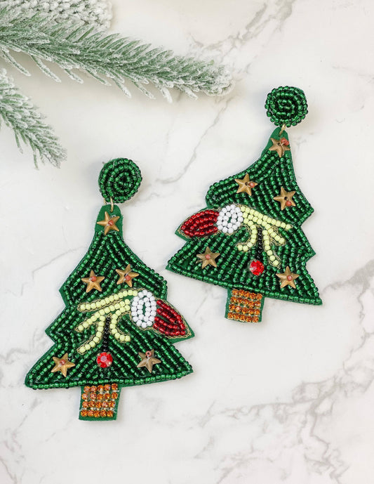 Christmas Tree Beaded Dangle Earrings - Stars