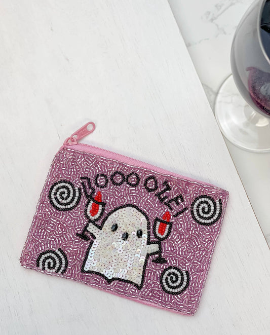 "Boozie" Ghost Beaded Zip Pouch
