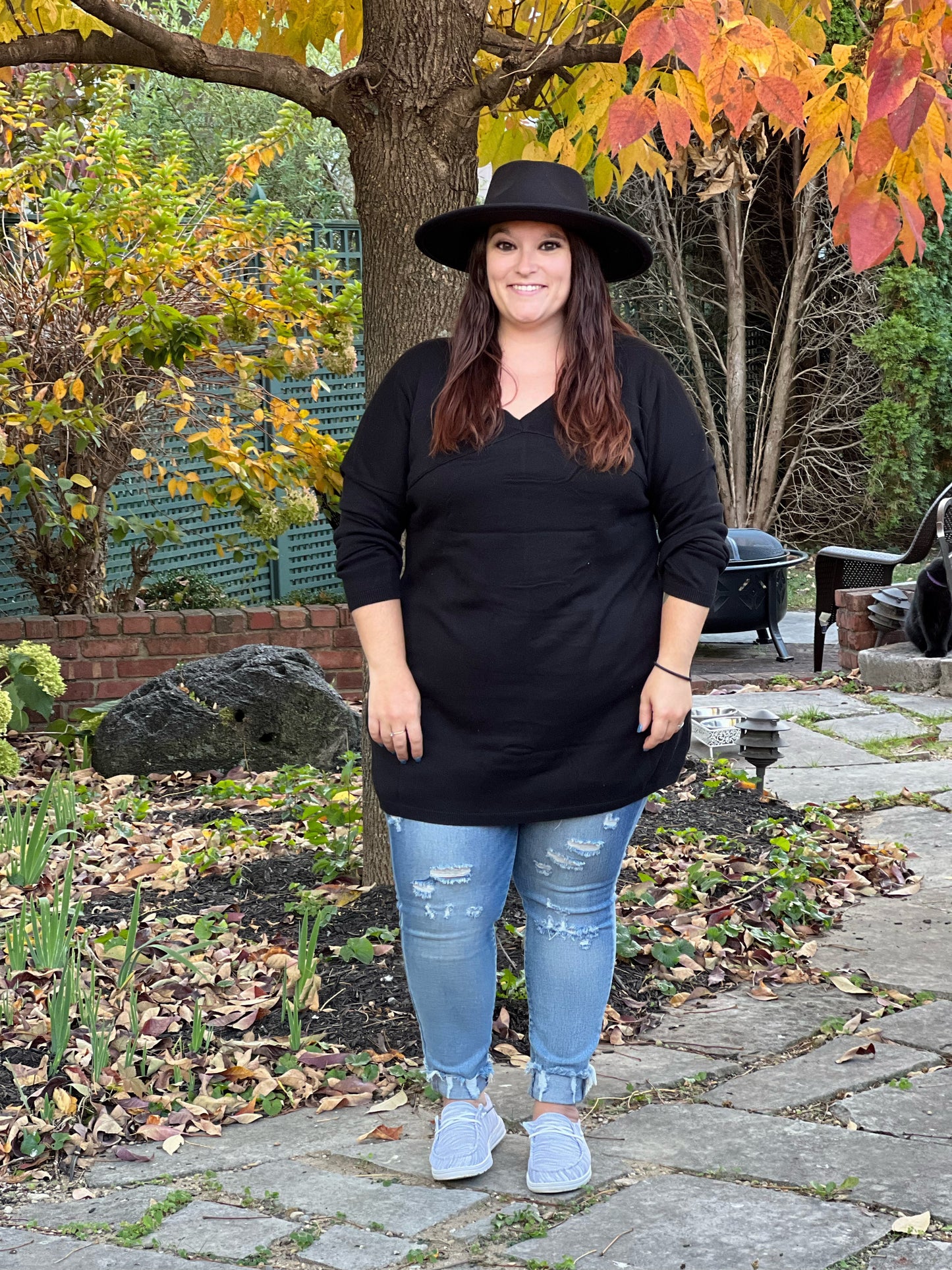 “Black licorice” V Neck Loose Sweater Tunic