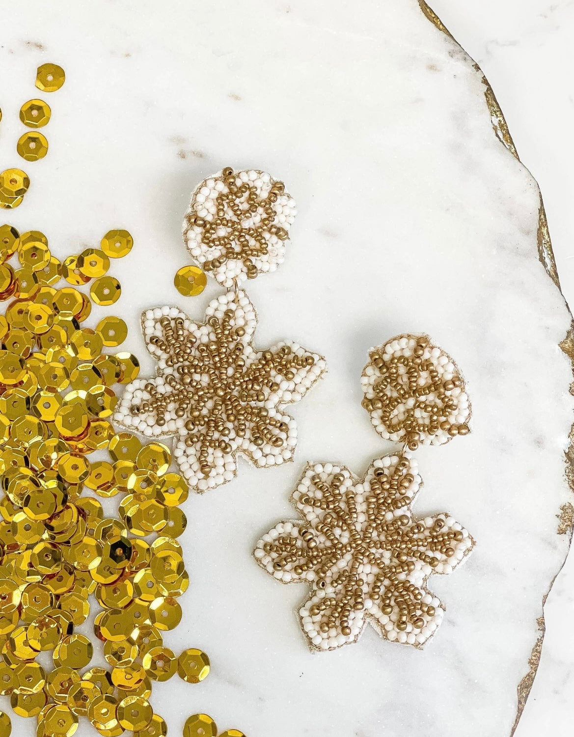 Beaded Snowflake Dangle Earrings